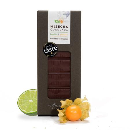Mliečna čokoláda 50%  s limetkou a physalisom