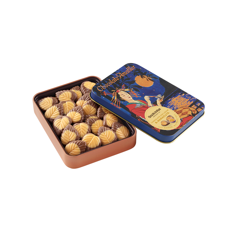 Lístky z mliečnej čokolády s marakujou